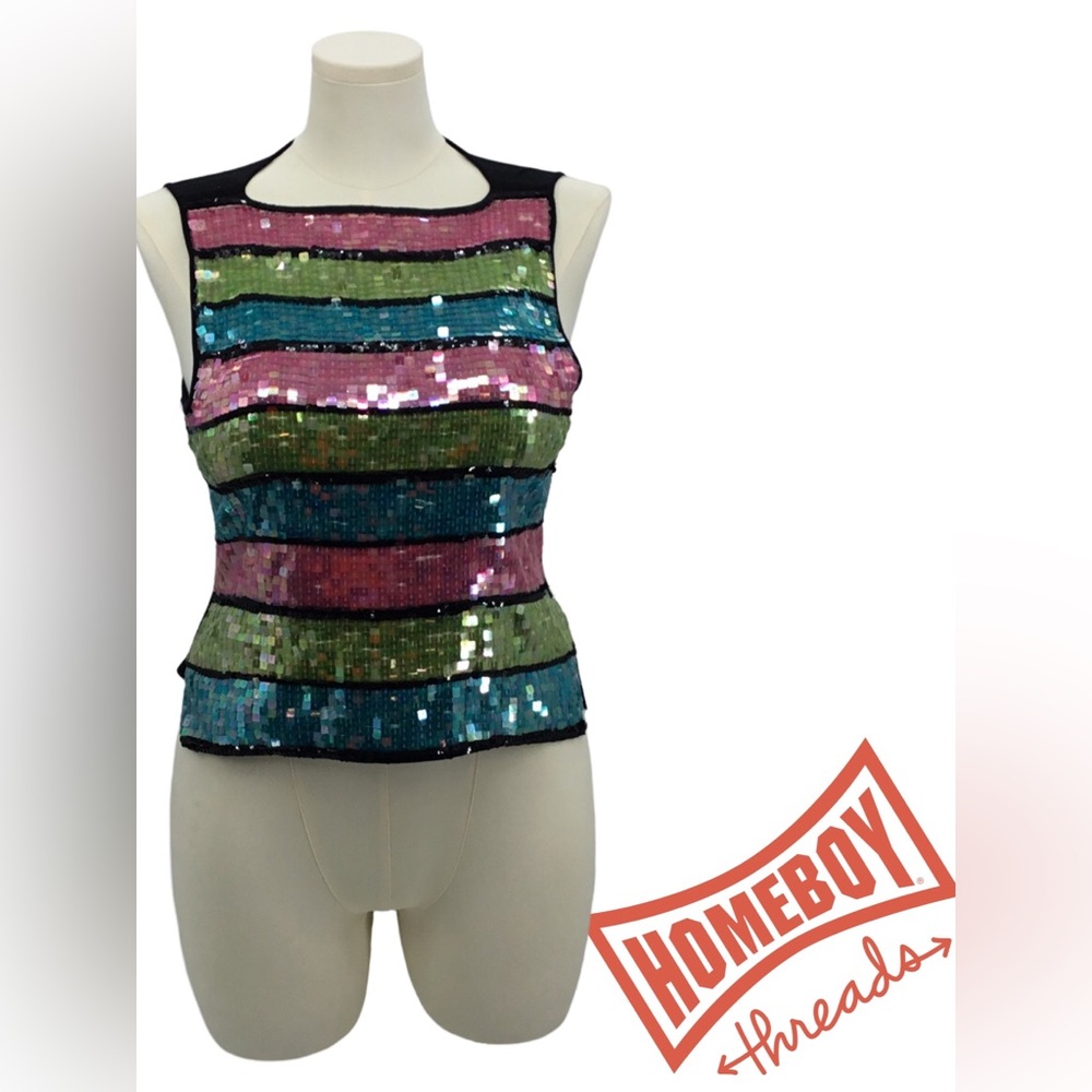 Joseph A. Pink and Blue Sequin Fitted Tank Top